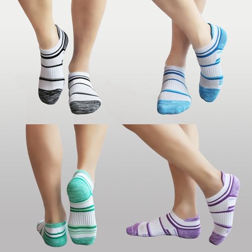 BIOAUM Women's Cotton Athletic Ankle Socks, Cushioned for Running, 6 Pairs - color: White 5 Pairs, size: 5-8