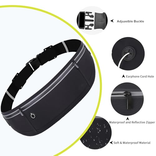 Slim Running Belt Fanny Pack for Men Women, Adjustable Running Phone Holder with 3 Pockets, Reflective Fitness Fanny Pack for Phones up to 7.2 inch, Water Resistant Sports Waist Bag, Black - color: Black
