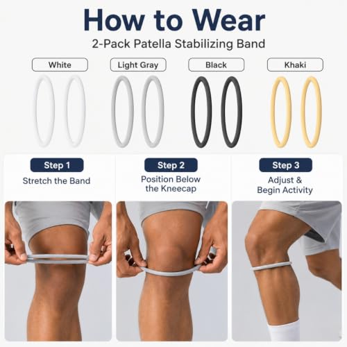 2 Pack Patellar Tendon Strap Lightweight Soft Knee Stabilizer with Silicone Pad for Running Basketball Tennis Football - color: khaki