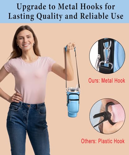 Water Bottle Carrier Bag for Stanley Cup 40 oz with Phone & Storage Pockets - color: Blue