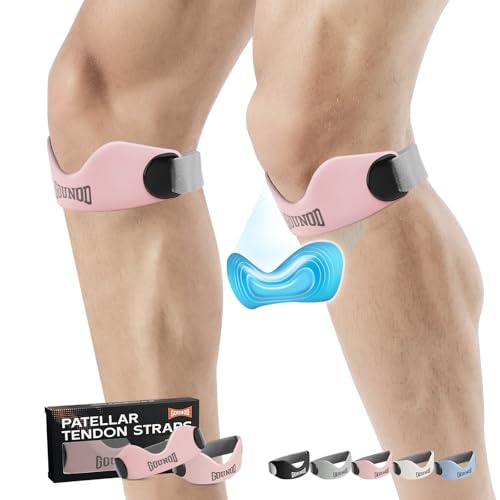 GOUNOD Silicone Patellar Tendon Support Strap 2 Pack,Knee Strap for Knee Pain Relief,Patella Band for Basketball, Jumpers Knee, Tendonitis, Running, Hiking, Soccer, Osgood Schlatter（Pink） - color: Pink