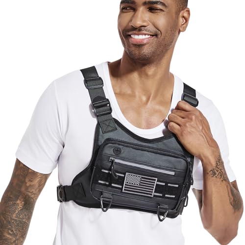 Chest Bag For Men and Women Water Resistant Running Vest Tactical Chest Bag Pack for Sports Outdoor (Black)