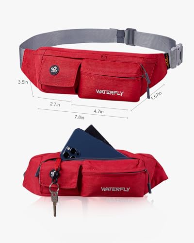 WATERFLY Small Fanny Pack for Women Men, Crossbody Travel Waist Bag Red - color: Red