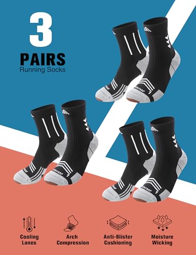 Mens Compression Running Socks: 360° Targeted Support Secure Fit - color: F-black Black Black, size: 9-13