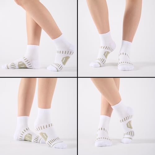 6 Pairs Copper Ankle Compression Socks for Men and Women - color: White*6, size: Large-X-Large