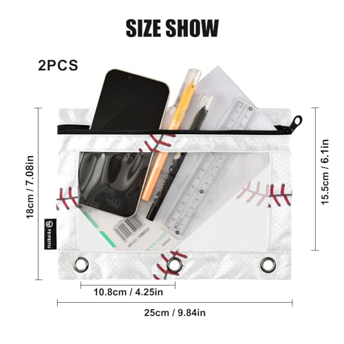 Baseball Pencil Pouches for 3 Ring Binder 2 Pack - color: Baseball