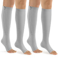 bropite Zipper Compression Socks Women & Men - 2Pairs Calf Knee High 15-20mmHg Open Toe Compression Stocking suit for Walking - color: E-gray-open, size: Large-x-large