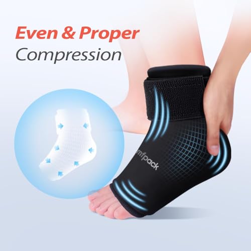 Comfpack Ankle Ice Pack Wrap for Swelling, 2PCS Gel Ankle Foot Ice Pack Wrap with Hot Cold Compression Pain Relief for Plantar Fasciitis, Sprained, Achilles Tendonitis, Heel Spur - size: Black