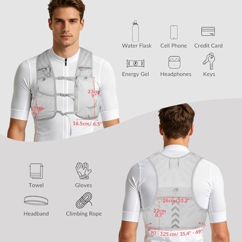 Hydration Running Vest with 2pcs 500ml/17oz Water Bottles, M/L - color: Gray, size: L: 35.4" - 49.2"