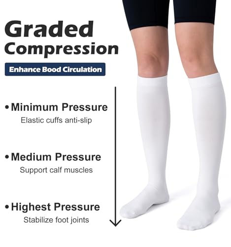 (3 pairs) Compression Socks 20-30 mmHg Long Knee High Socks for Women Men Support Athletic Travel Daily Wear - color: 3p6 3 White, size: Small-Medium