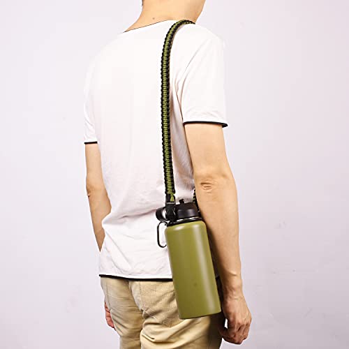 Wongeto Paracord Handle Carrier Holder with Shoulder Strap,Compatible with Hydro Flask Wide Mouth Water Bottles - color: Armygreen