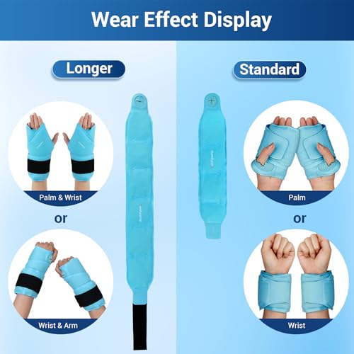 Comfytemp 24.5" Extra Long Wrist Ice Pack Wrap for Carpal Tunnel Relief, 2Packs - color: Bright Blue, size: 24.5"x4"