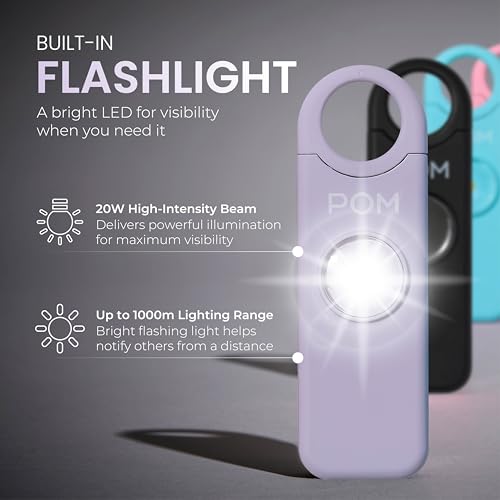 POM Pepper Spray & Personal Alarm Safety Kit – OC Self Defense Keychain Spray & Loud Emergency Alarm for Campus Safety, Women & Students - color: White X Lavender, style: Pocket Clip Model