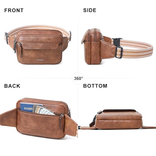 LATMAP 3L Fanny Packs for Women Cross Body Bag Vegan Leather Belt Bag Brown - color: Brown