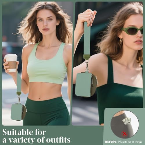 VUTUXA KeyChain Wallet Wristlet For Women Mini Zip Dual Pouch Coin Purse - color: green+dark green