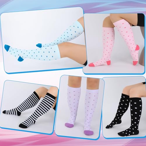 Jspupifip 6 Pairs Plus Size Compression Socks for Women, Wide Calf - color: Black, White, Pink, size: 4X-Large