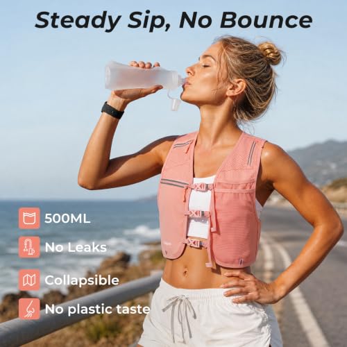 Running Vest for Women & Men with 500ML Soft Flask | Hydration Vest - color: Pink, size: M/L (1 Soft Flask)
