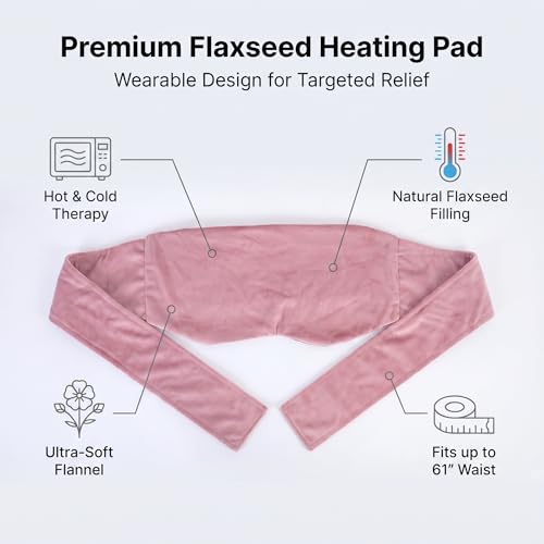 Microwave Heating Pad for Back Pain Relief, Flaxseed Microwavable Heating Pad with Removable Washable Flannel Cover, Moist Heating Pad for Period Cramps & Muscle Relaxation, 10''x18'' - color: Pink