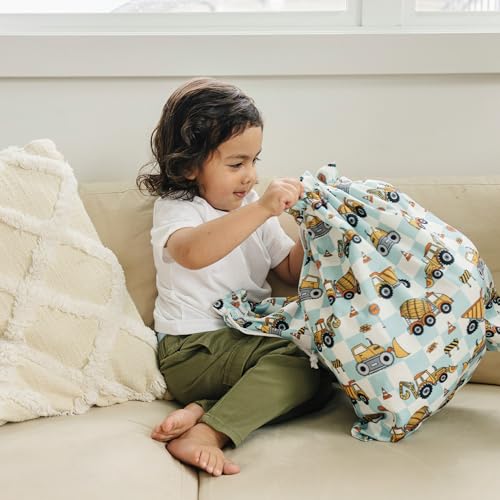 Gather & Knot Drawstring Gift Bags | 20" Large 12" Small | Premium Canvas | Reusable Fabric Wrap for Boys Birthdays, Baby Shower | Construction - color: Construction