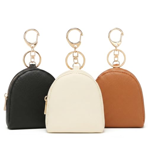 3PCS Women’s Small Coin Purse Set, Premium PU Leather Change Pouch with Durable Keychain and Smooth Metal Zipper, Mini Portable Wallet for Cash, Coins, Keys, Cards and Lipstick, Versatile Travel Bag