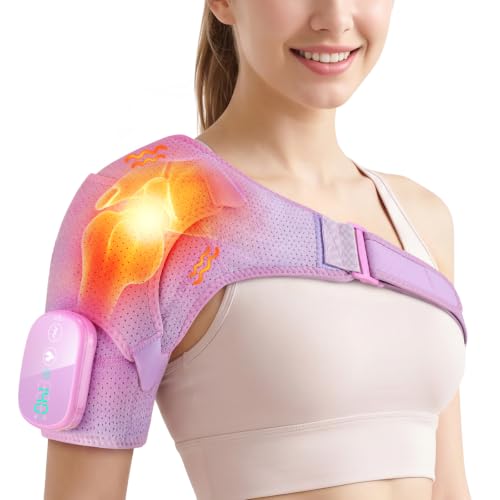 Cordless Shoulder Heating Pad with Massage, Heated Shoulder Massager - color: Purple