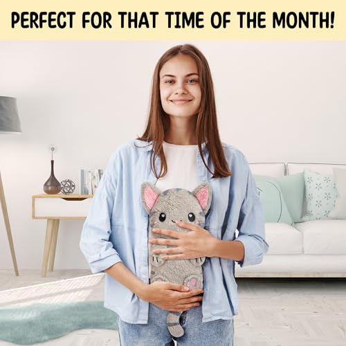 Grey Cat Microwavable 1.5 lbs Unscented Heating Pad for Women and Kids- Cute Soft Cozy Pillow Plush Heatable Warm Stuffed Animals - Kawaii Hot and Cold Plushie - Grey Cat Gifts for Girls and Women - color: Grey Cat