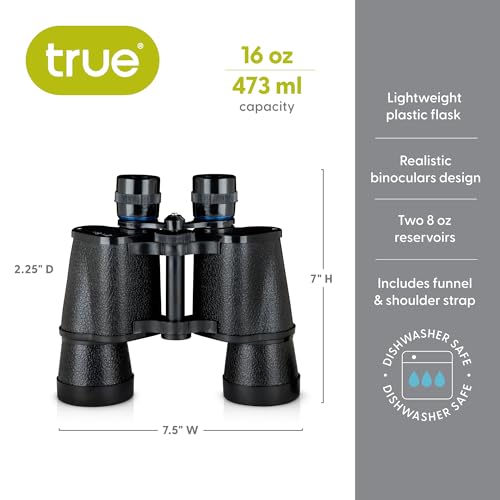 True Binocular Flask, Sneaky Flask, Hidden Alcohol Barware Accessory, Anything but a Cup, 16 oz capacity, Black