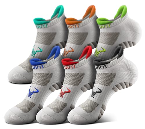 BULLIANT Men Cushioned Compression Nylon Ankle Running Socks No Show 6Pack - color: 6pairs-creamy White8626, size: 5-7