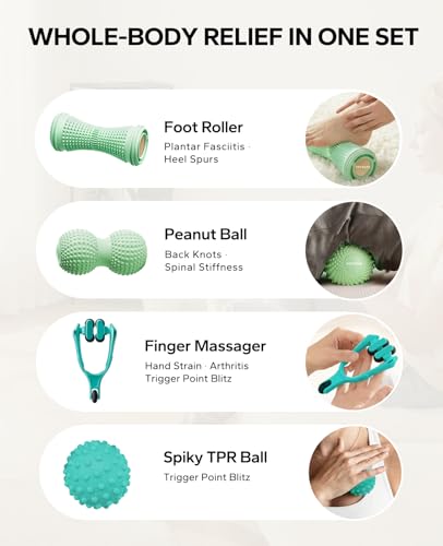 HAPBEAR Massage Ball Set 4 PC, Plantar Fasciitis Relief, with Storage Bag