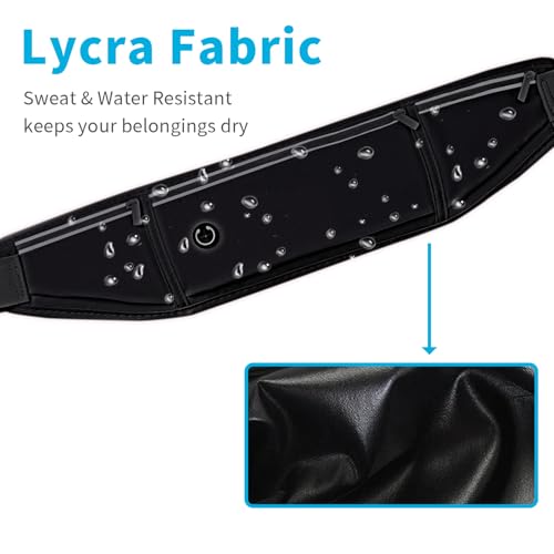 Slim Running Belt for Women Men,Runners Fanny Pack Phone Holder,Money Belt,Running Gear Accessories,with 3 Pockets(Black) - color: Black