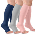 CTHH Toeless Compression Socks for Women & Men Open Toe Knee High Stocking - color: Pink/Navy Blue/Light Gray, size: Small-Medium