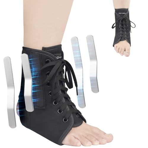 AIDY-PRO Lace Up Ankle Brace with Metal Side Stabilizers, Adjustable Lace-Up Ankle Braces for Men and Women Sprained Foot Support Brace for Posterior Tibial Tendonitis Achilles Tendon Injury L - size: Large