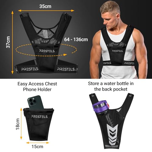 Running Vest Phone Holder for Men & Women, Reflective Running Chest Pack, Adjustable Breathable Vest with Multiple Pockets for Phone, Water Bottle, Keys & Essentials