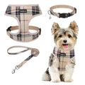 SCENEREAL Small Dog Harness and Leash Set, Plaid Beige, S - color: Beige, size: S: Chest Girth: 14"-18"