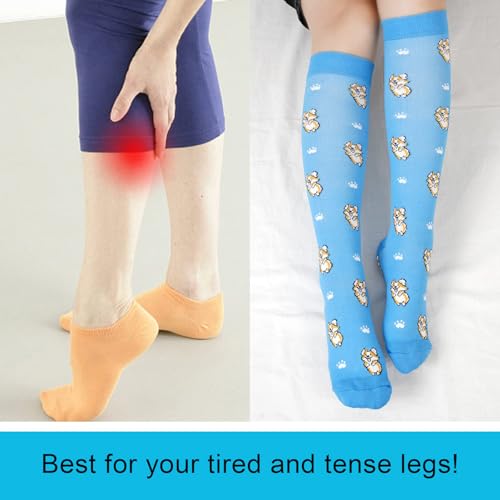 Junely Compression Socks for Women Knee High Stockings Funny Cute - color: A10dog