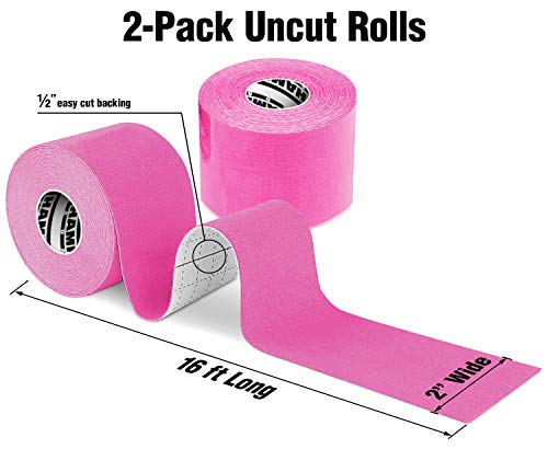 Hampton Adams Kinesiology Tape, Uncut Roll, Waterproof Muscle Support - color: Pink, size: 2in x 16ft (2 Rolls)