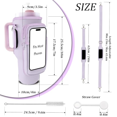 Water Bottle Carrier Bag for Stanley 40/30oz Cup Tumbler with Phone Pocket,Insulated Crossbody Water Bottle Holder with Adjustable Strap,Water Bottle Sling Pouch for Hiking Walking Camping Accessories - color: Purple