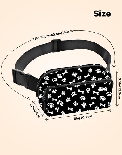 Paw Print Fanny Pack Fashion Belt Bag Lightweight Waist Pouch with Adjustable Strap Mini Crossbody Bags for Women Travel Sports Running - color: Black