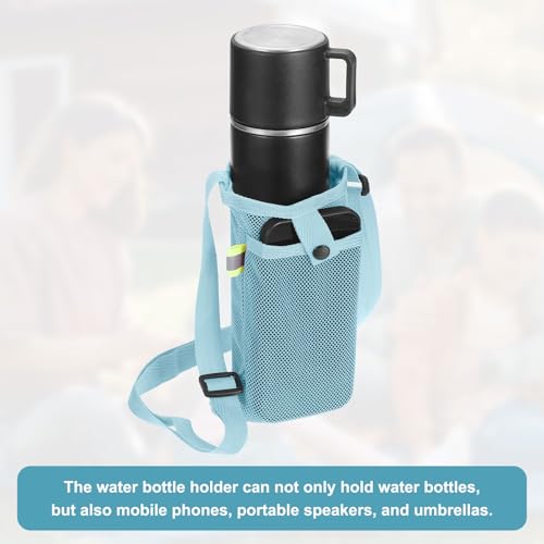 Uxcell Water Bottle Holder With Adjustable Shoulder Strap, Carrier Bag, Mesh Crossbody Carrier With Pocket for Sports, Hiking, Walking, Travel - color: Light Blue