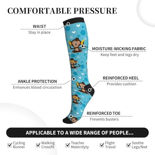 Compression Socks Circulation 15-20 Mmhg Knee High - color: Cute Monkey Banana
