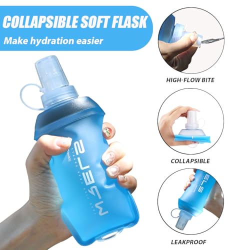WRELS 200ml/350ml/500ml Collapsible Soft Flask,BPA Free Folding Soft Water Bottle with Hanging Ring,Lightweight TPU Hydration Flask for Running Marathon Cycling Hiking - color: Blue-500ml*1