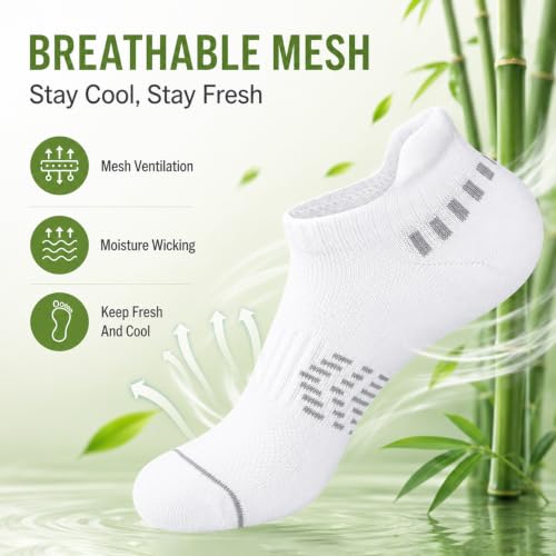 floconssy Ankle Socks for Women, Bamboo Viscose Cushioned Running Socks - color: 5 Pairs (2black+2white+1grey), size: 6-9
