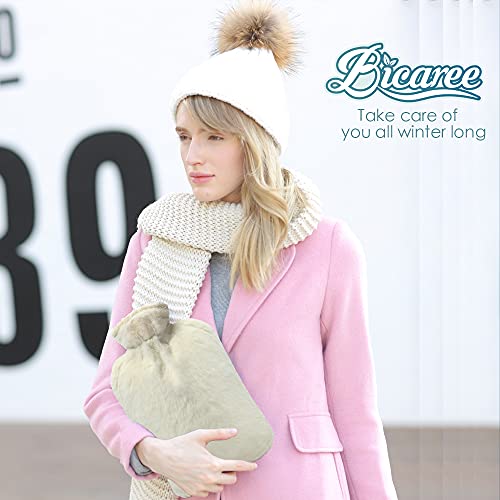 BICAREE Hot Water Bottle with Cover, 2L PVC Hot Water Bag for Neck, Shoulder Pain and Hand Feet Warmer, Menstrual Cramps, Hot Compress and Cold Therapy(Lily White) - style: White