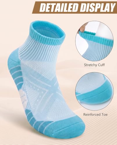 Womens Compression Ankle Crew Socks, Breathable Cushioned Socks - color: Blue Purple Pink Yellow Green, size: 6-9