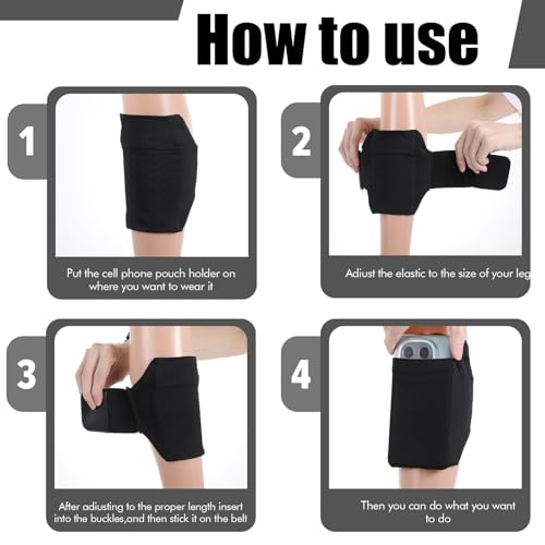 Leg Phone Holder, Cell Phone Leg Straps, Non Slip Ankle Wallet, Adjustable Smartphone Arm Pouch for Women and Men, Sports Armband for Equestrian, Jogger, Running, Workout, Hiking, Motorcycle (Black)