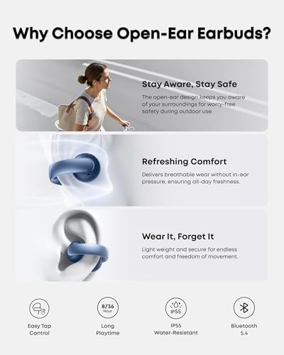 Soundcore AeroClip by Anker Open Ear Earbuds, Clip On Earbuds, Open Ring - color: Glacier Blue