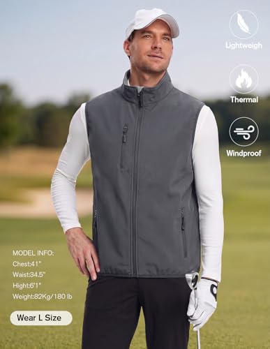 fit space Men's Lightweight Vest Softshell Sleeveless Windproof Jacket with Zipper Pocket Cycling Travel Hiking Running Golf - color: Grey, size: X-Large