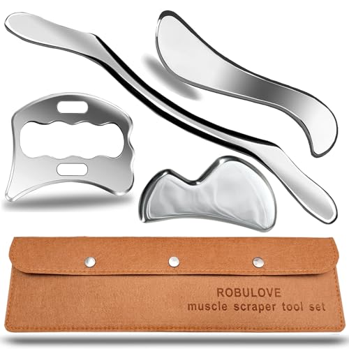 Professional Stainless Steel Muscle Scraper Tool Set, 4-Piece with Carrying Case,Manual Operation for Physical Therapy and Myofascial Release - style: Robulove-D6