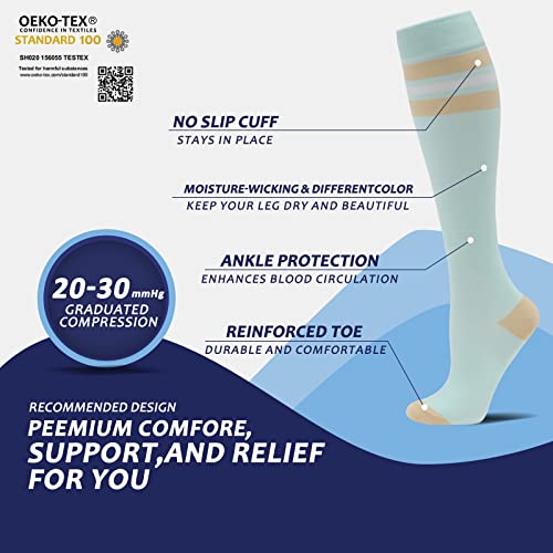 fenglaoda 8 Pairs Compression Socks for Men & Women 20-30 mmHg Knee High Nurse Pregnant Running Medical and Travel Athletic - color: 10-8 Pairs-2, size: Large-X-Large