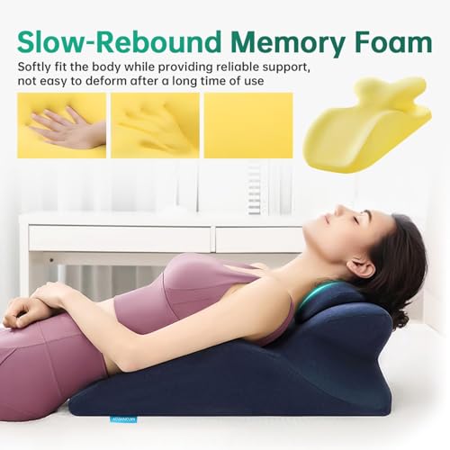 Adaptive Hip Pillow for Couples, Memory Foam Ergonomic Elevation Bed Support Pillow for Back Pain & Post Surgery Recovery, Reading Cushion with Removable Washable Cover & Anti‑Slip Base (Blue)